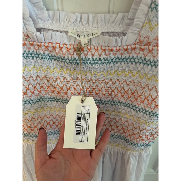 Feel The Roses White Smocked Multicolor Embroidery Midi Dress Sz Small NWT - Picture 4 of 5